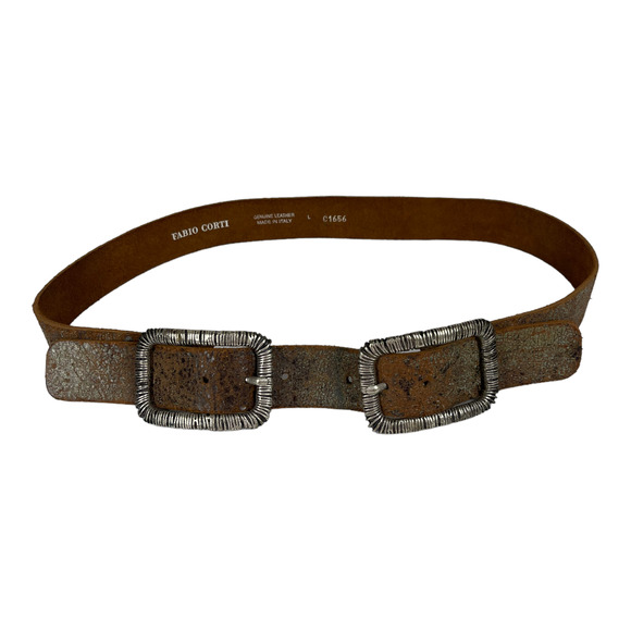 Fabio Corti Accessories - Fabio Corti Distressed Leather Double Buckle Belt Large Brown Italy Grunge Boho